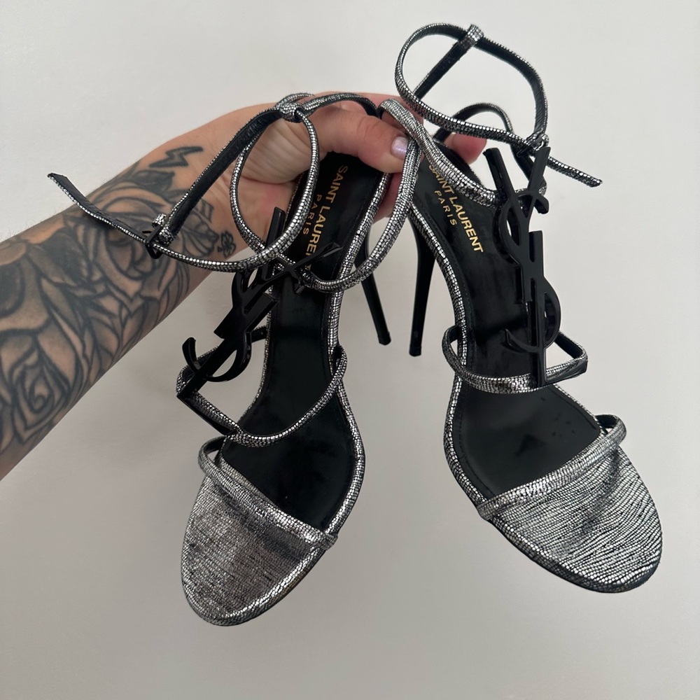 YSL Cassandra logo heels